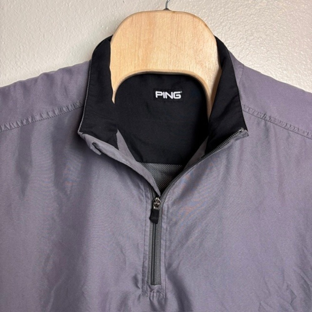 PING Golf XXL Windshirt Mens Short Sleeve Quarter Zip Pullover Grey Black Large
